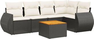 vidaXL Vidaxl - Set De Sof&aacute;s De Jard&iacute;n 6 Piezas Y Cojines Rat&aacute;n Sint&eacute;tico Negro