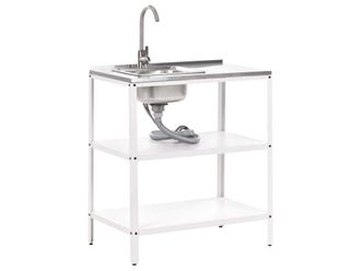 Beliani Isla de cocina exterior con fregadero blanco