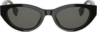 Fendi Lettering 51mm Oval Sunglasses in Shiny Black /Smoke at Nordstrom