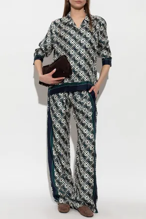 Casablanca Silk Shirt With Monogram, Womens, Navy Blue