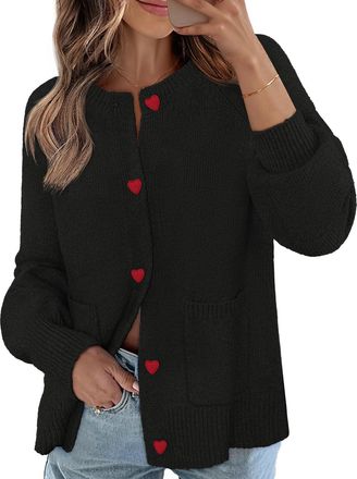 Merokeety Womens Cardigan Sweaters 2025 Trendy Long Sleeve Button Up Crewneck Knit Tops Cute Open Front Winter Coats, Black, Small