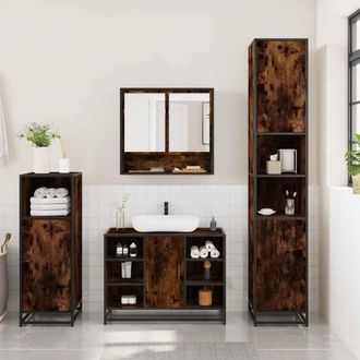 Berkfield Home Durable 3 Piece Bathroom Furniture Set Smoked Oak Engineered Wood in Brown