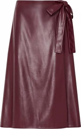 Milly Women Vegan Leather Bow Midi Skirt In Deep Burgundy