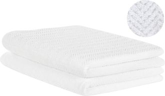 Beliani Beliani - Conjunto De 2 Toallas De Algod&oacute;n Blanco Patr&oacute;n Chevron Textura Suave Ba&ntilde;o Mitiaro