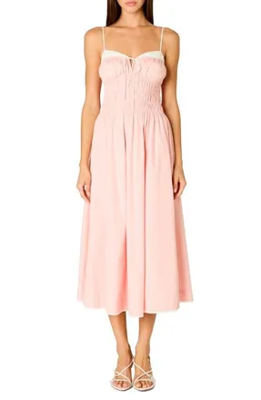 Nia Thomas Smocked Sleeveless Midi Dress in Blush at Nordstrom, Size X-Large