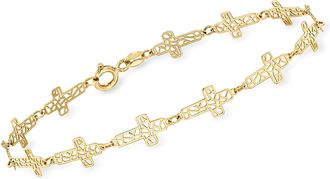 Ross-Simons Italian 14kt Yellow Gold Openwork Cross Station Bracelet