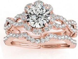 Allurez Halo Diamond Engagement & Wedding Rings Bridal Set 14k R. Gold 0.83ct