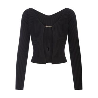 Jacquemus Cardigans, female, Black, XS, Black Ribbed Knit Long Cardigan