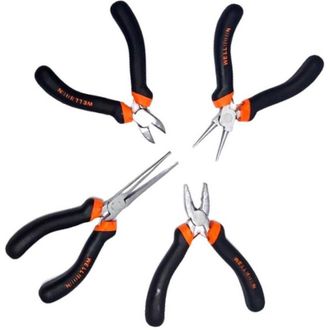 Trade Shop Trade Shop - Set 4pz Mini Pinza Per Fabro Elettricista 115 Mm Acciaio Ergonomica Bricolage