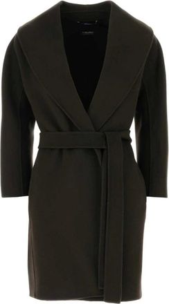 Max Mara Messi Abrigo de Lana Mixta con Cuello Chal y Cintur&oacute;n - Coats - Mujer - Marr&oacute;n - XS