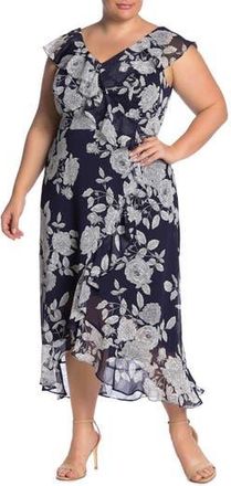 London Times Ruffle Wrap Maxi Dress in Navy/white at Nordstrom Rack, Size 20W