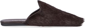 Prada Womens Lamb-Fur Leather Mules Cacao Slippers Flat Shoes