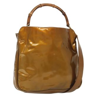 Gucci Vintage Bamboo Handle Patent Leather Gold Patent_Leather Handbag (Pre-Owned)