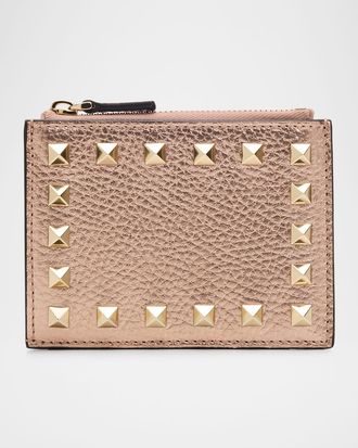 Valentino Garavani Rockstud Calfskin Cardholder with Zip