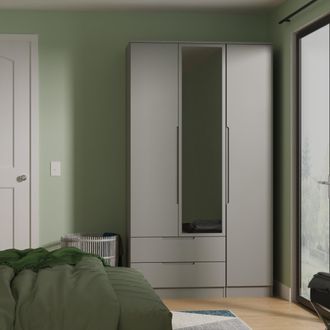 Lewis's Milan Tall 2 Drawer Tiple Mirror Wardrobe in Dusk Grey - Ready Assembled - Lewiss Home | TJ Hughes