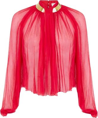 Elisabetta Franchi Blouse in Cr&ecirc;ponne met Juwelenkraag - Dames - Blouses - Rood - S - Overhemden