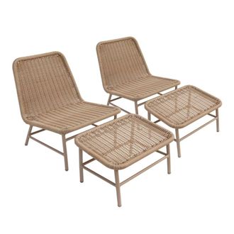 Sweeek Sill&oacute;n relax y reposapi&eacute;s de aluminio y cuerda, set de 2, beige