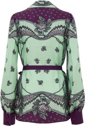 Gucci Womens Green Silk Pattern Shirt