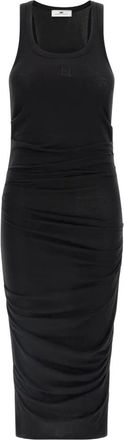 Elisabetta Franchi logo-embroidery draped midi dress - women - Lyocell/Wool/Spandex/Elastane - 38 - Black