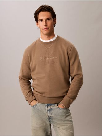 Calvin Klein Jeans Calvin Klein Mens Fleece Monologo Crewneck Sweatshirt - Brown - 2XL