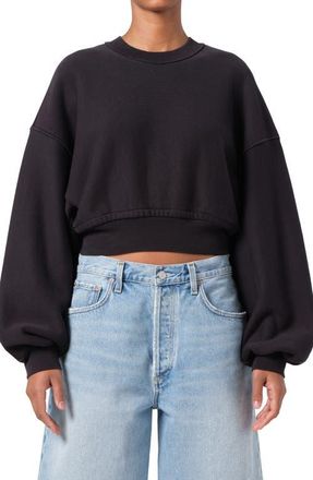 A Gold E Kit Cotton Fleece Crop Sweatshirt in Washed Blk (Blk W/Wsh Seams) at Nordstrom, Size X-Small