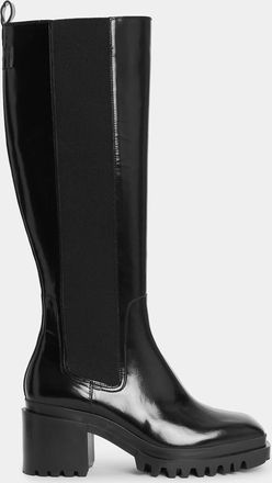 AllSaints Womens Cow Leather Natalia Knee High Shine Leather Boots, Size: UK 5/US 8/EU 38