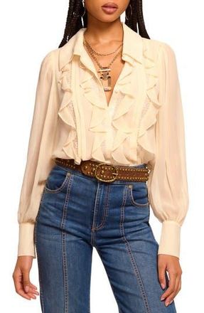Ramy Brook Claire Lace & Ruffle Silk Shirt in Bone at Nordstrom Rack, Size Large