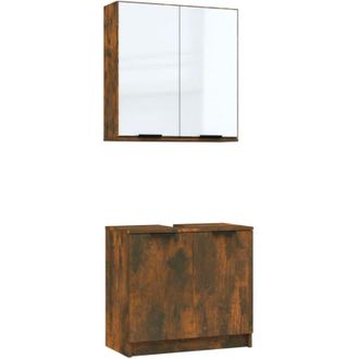 vidaXL Set De Muebles De Ba&ntilde;o 2 Pzas Madera Ingenier&iacute;a Roble Ahumado Vidaxl