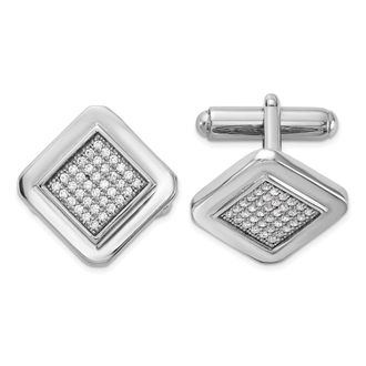 Diamond2Deal Sterling Silver Rhodium-plated Polished Cubic Zirconia Square Cuff Links