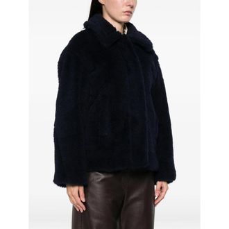 Max Mara Womens Jacket Alpaca And Wool Fuggito Blue Faux Fur & Shearling