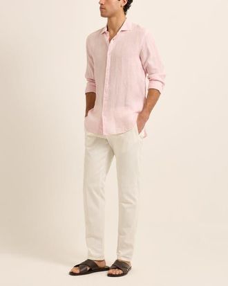 Orlebar Brown Giles Linen Tailored-Fit Shirt in Pale Pink/white at Nordstrom, Size X-Small
