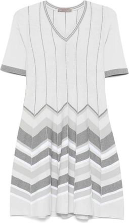 D.exterior Metallic Chevron-Gebreide Mini Jurk - Dames - Korte kleedjes - Grijs - M - Polyester - Kleedjes