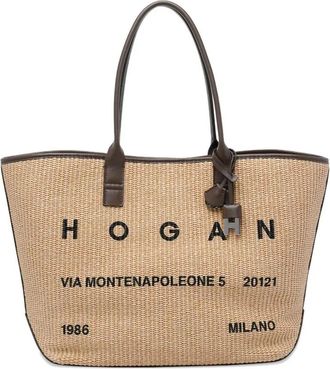 Hogan Address Rafia Tote - Dames - Shoppers - Beige - ONE Size - Leer - Tassen