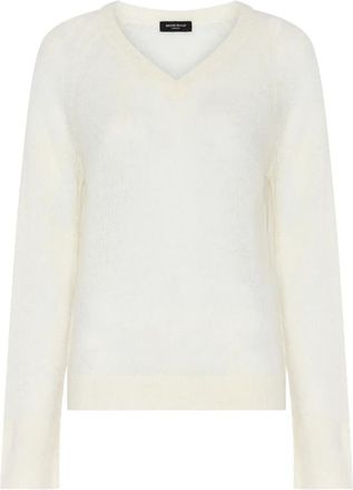 Bruuns Bazaar Fluffy BBAmera Knit - Dames - V-hals truien - Wit - M - Wol - Truien & Vesten
