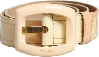 Prada Beige Leather Logo Wide Waist Women Square Buckle Womens Belt (Pre-Owned)