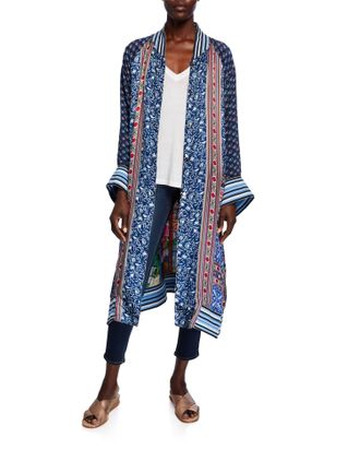 Johnny Was Reversible Long Fiori Silk Twill Kimono Coat In Multi