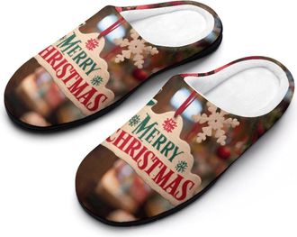 Generic Christmas Decorations Slippers Men Winter Warm Cotton Anti-Slip Indoor Slip-Ons House Shoes