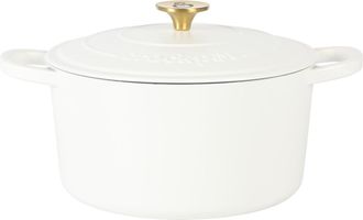 Crock-pot Artisan 5 Quart Round Enameled Cast Iron Dutch Oven with Lid in Linen