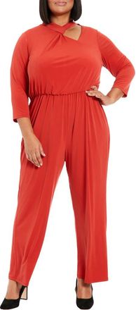 London Times Asymmetric Neck Stretch Jersey Jumpsuit in Red at Nordstrom Rack, Size 14W