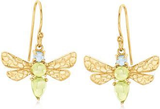 Ross-Simons Peridot and. Swiss Blue Topaz Dragonfly Drop Earrings in 18kt Gold Over Sterling