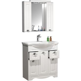 ebuy24 Ebuy24 - Vcm 3 Pcs Lavabo Gabinete Inferior 75 Cm Conjunto De Muebles De Ba&ntilde;o Con Lavabo Y Armario De Espejo Cajones Pr&aacute;cticos Casa De Campo Juego Com