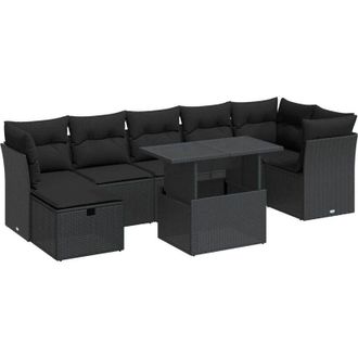 vidaXL Set De Sof&aacute;s De Jard&iacute;n Y Cojines 8 Piezas Rat&aacute;n Sint&eacute;tico Negro
