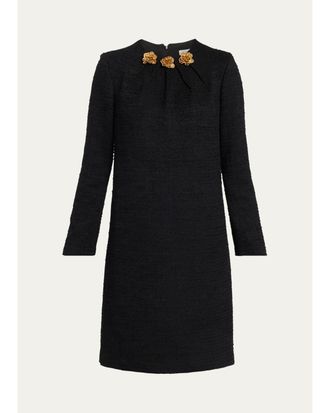 Teri Jon Floral Applique Tweed Shift Dress