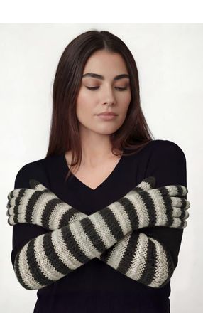 Portolano Cashmere long striped gloves in Black/grey at Nordstrom