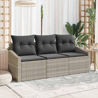 vidaXL Conjunto De Sof&aacute; De Jard&iacute;n 3 Pcs Gris Claro Polirat&aacute;n Vidaxl