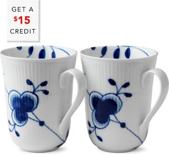 ROYAL COPENHAGEN Set Of Two 11Oz Blue Fluted Mega Mugswith $15 Credit