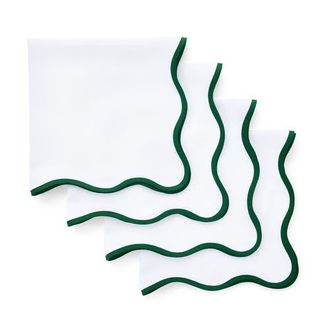Solino Home Linen Dinner Napkins - Giselle Scallop Edge, 20 x 20 in Christmas Green And White at Nordstrom, Size Large