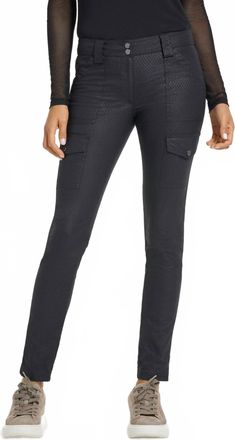 Anatomie Kate Skinny Snake Embossed Cargo Pants In Black
