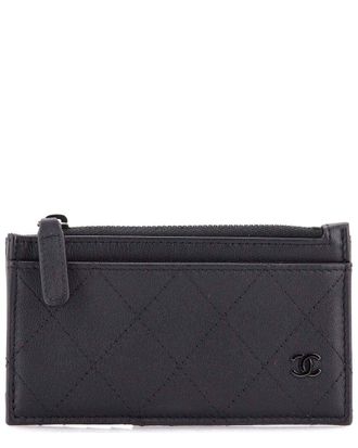 Chanel Black Quilted Lambskin So Black Cc Zip Card Holder (Authentic Pre- Loved)