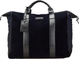 Emporio Armani Navy Black Polyester Nylon Leather Boston Bag (Pre-Owned)